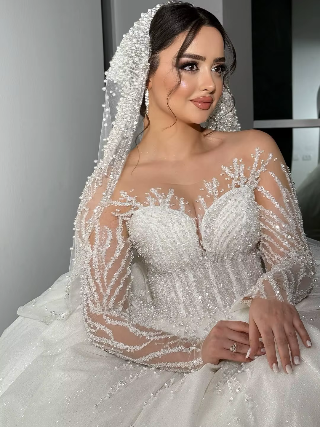 Robe de mariée de luxe perlée