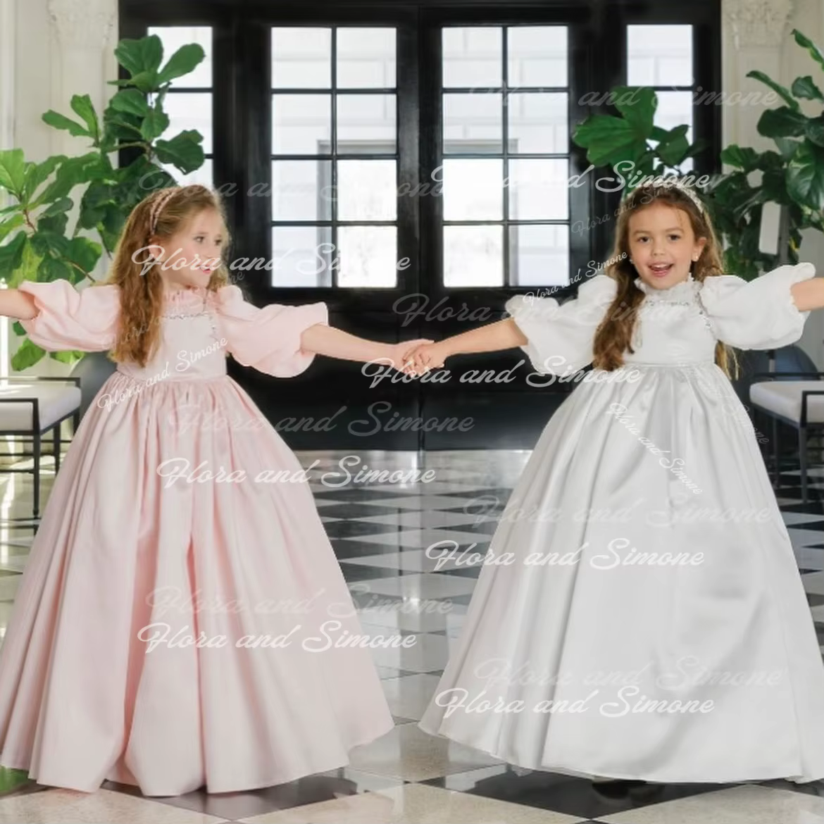 Robe de fille manches bouffantes col roulé