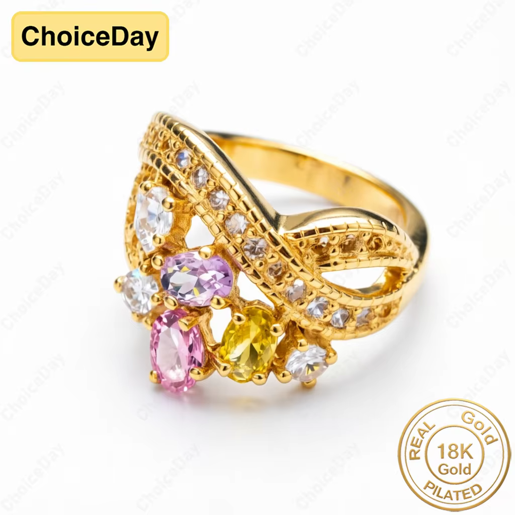 Bague en zircon coloré plaqué or 18 carats pour femmes