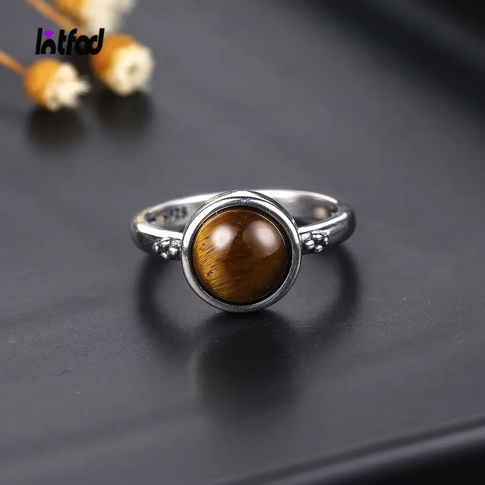 Bague en œil de tigre naturel pour femme