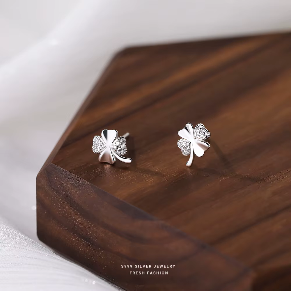 Ensemble de bijoux en argent sterling 925 avec trèfle à quatre feuilles et zircon | Hypoallergénique