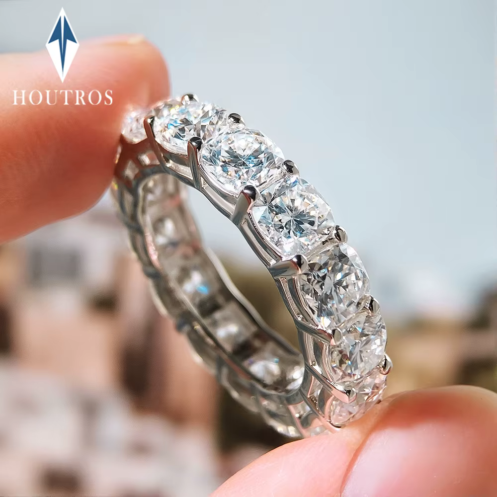 5mm 0.6CT coussin coupé tout Moissanite bague 925 en argent Sterling pleine éternité bagues de fiançailles anniversaire bandes de mariage bijoux