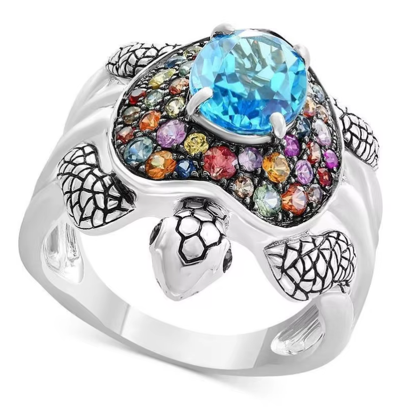Bague vintage personnalisée en zircone synthétique colorée