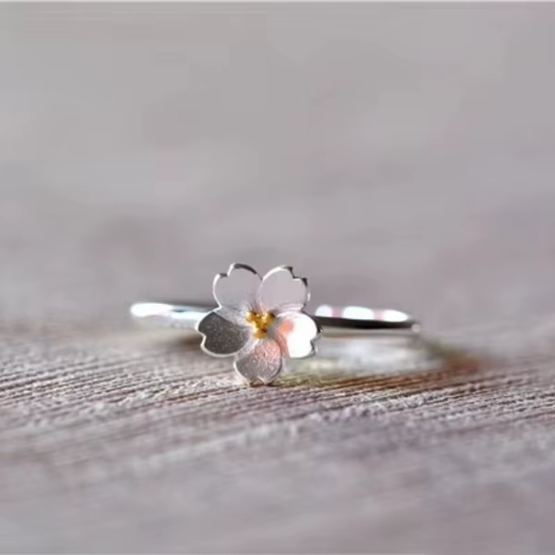 Bagues ouvertes en argent Sterling 925 avec fleur de cerisier pour femmes