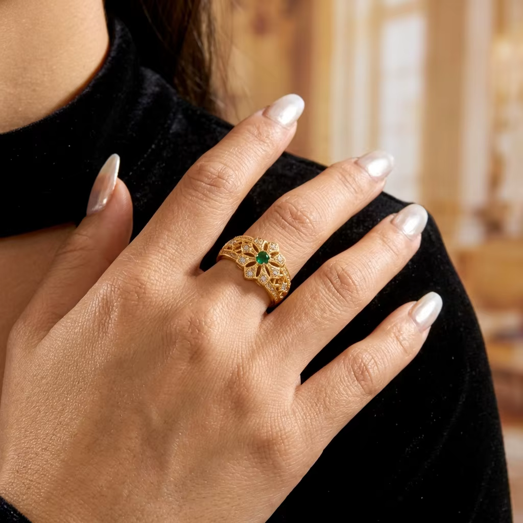 Bague Vintage en Laiton Creux à Motifs Floraux pour Femme