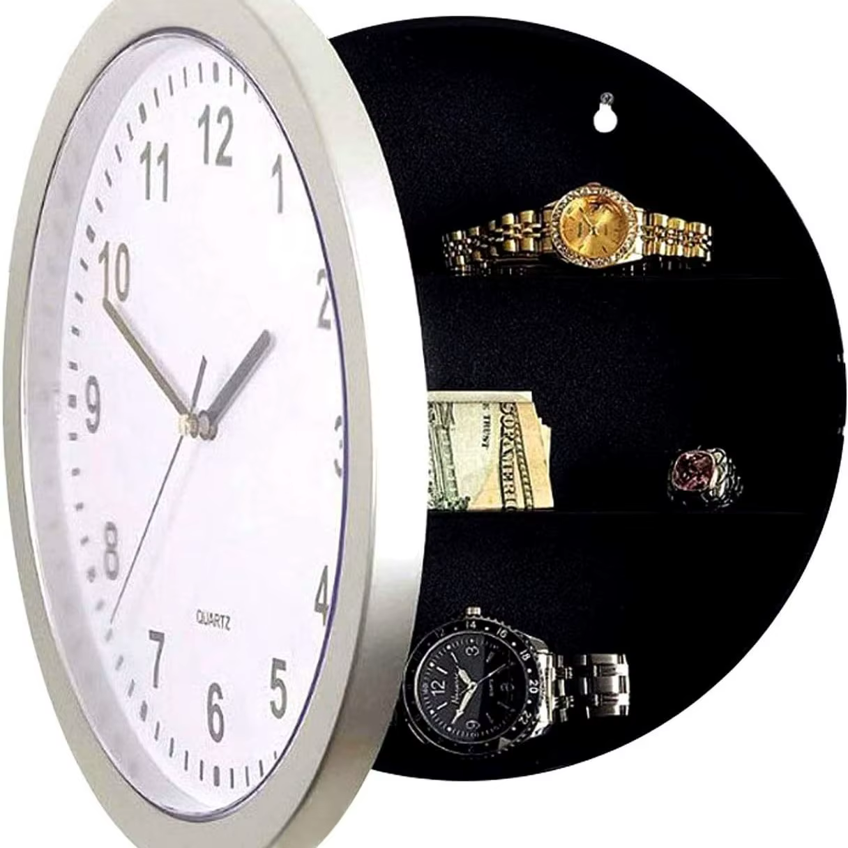 Horloge murale secrète avec compartiment caché