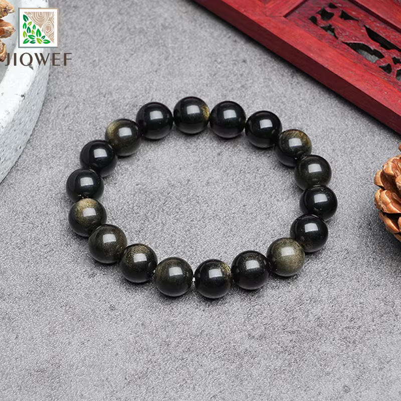 Bracelet en pierre d'obsidienne dorée lisse pour femmes, bijoux à la mode, corde élastique à cercle unique, Charoite, cadeau, bijoux de méditation
