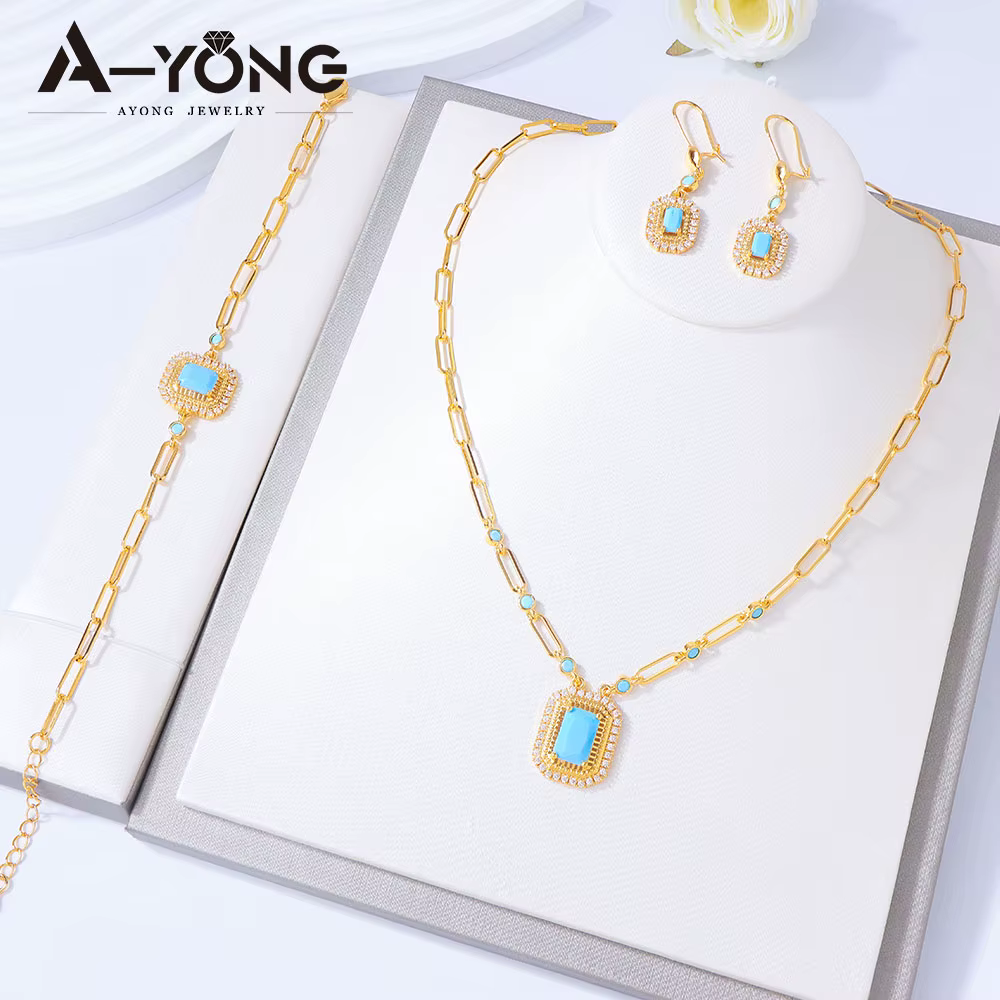 Ensemble de bijoux de mode éthiopiens plaqués or 21 carats avec zircone italienne