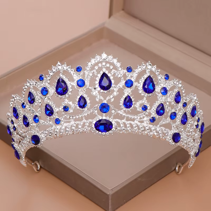 AiliBride-Couronne diadème de reine en biscuits cristal bleu, accessoires de cheveux de mariage, diadèmes et couronnes pour patients, bijoux de cheveux de mariage