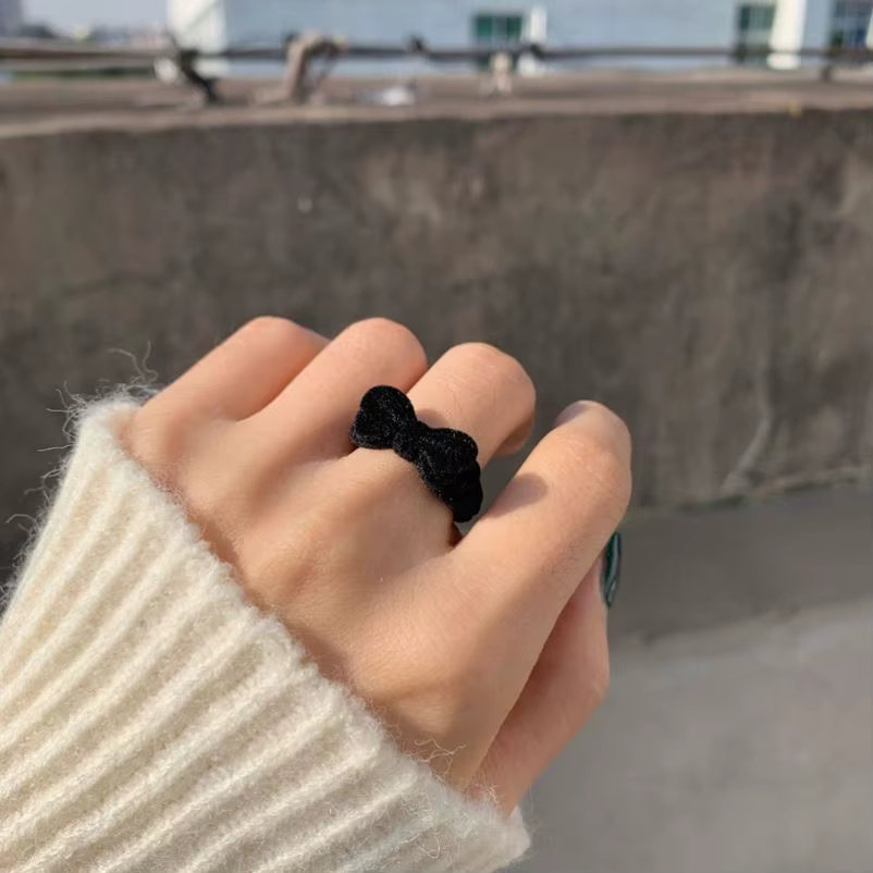 Bague à nœud papillon en velours pour femmes et filles