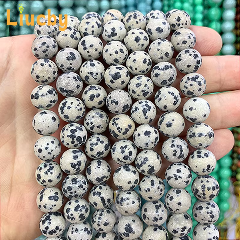 Perles Rondes Blanches à Pois en Pierre Naturelle