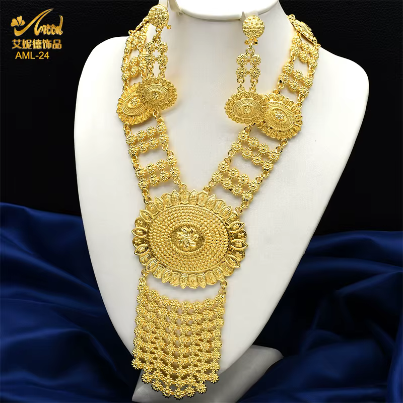 ANIID – ensemble collier et boucles d'oreilles à breloques couleur or 24 carats