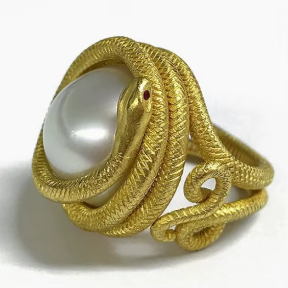 Bague pour femme vintage incrustée de perles d'imitation en forme de serpent