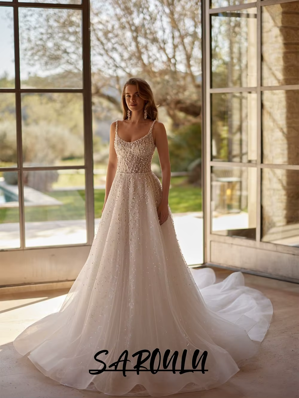 Robe de mariée de luxe brillante coupe A-line