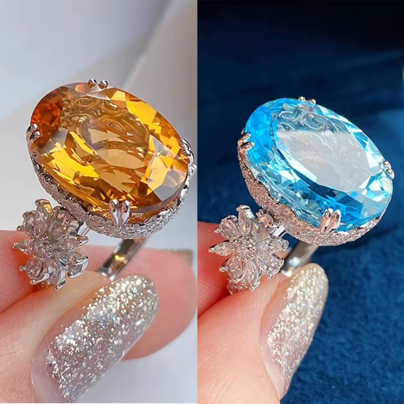 Bague luxueuse en argent sterling 925 avec diamant couleur champagne