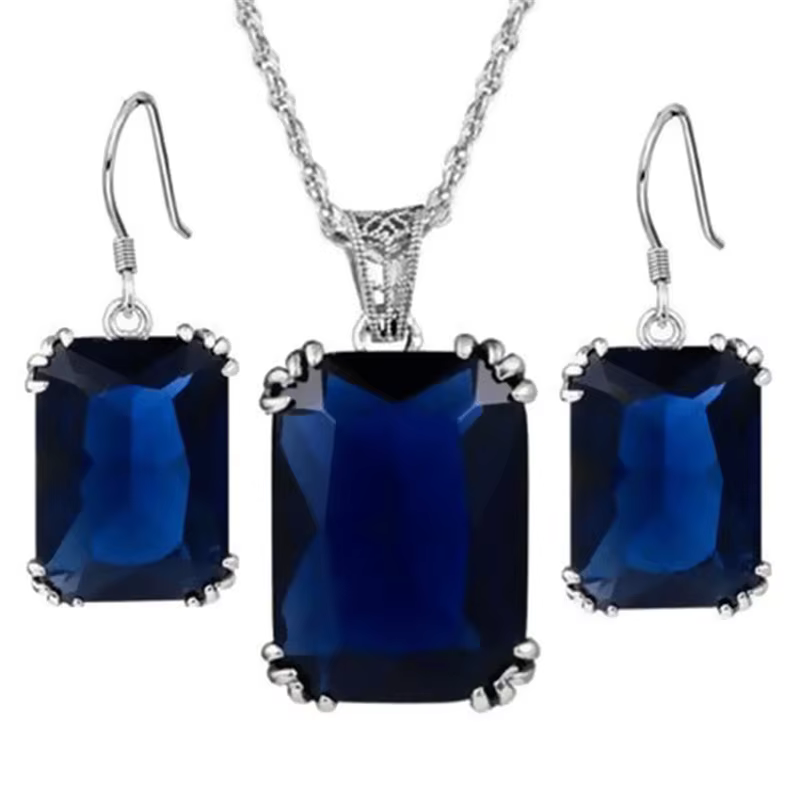 Ensemble de boucles d'oreilles et collier en argent rétro pour femmes