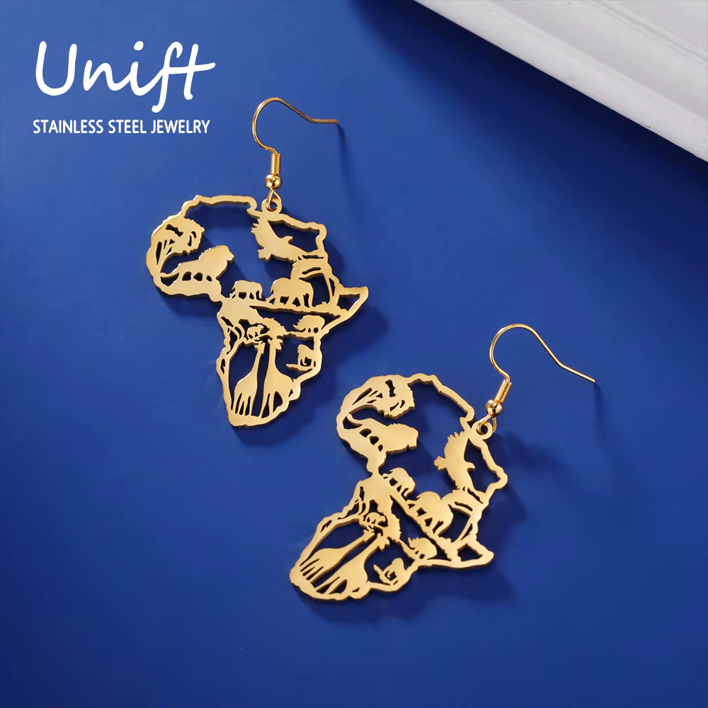 Boucles d'oreilles girafe éléphant carte Animal afrique Safari en acier inoxydable pour femmes