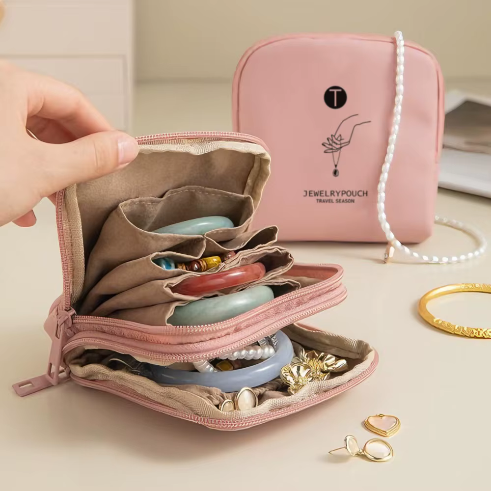 Sac à bijoux à Double couche avec fermeture éclair