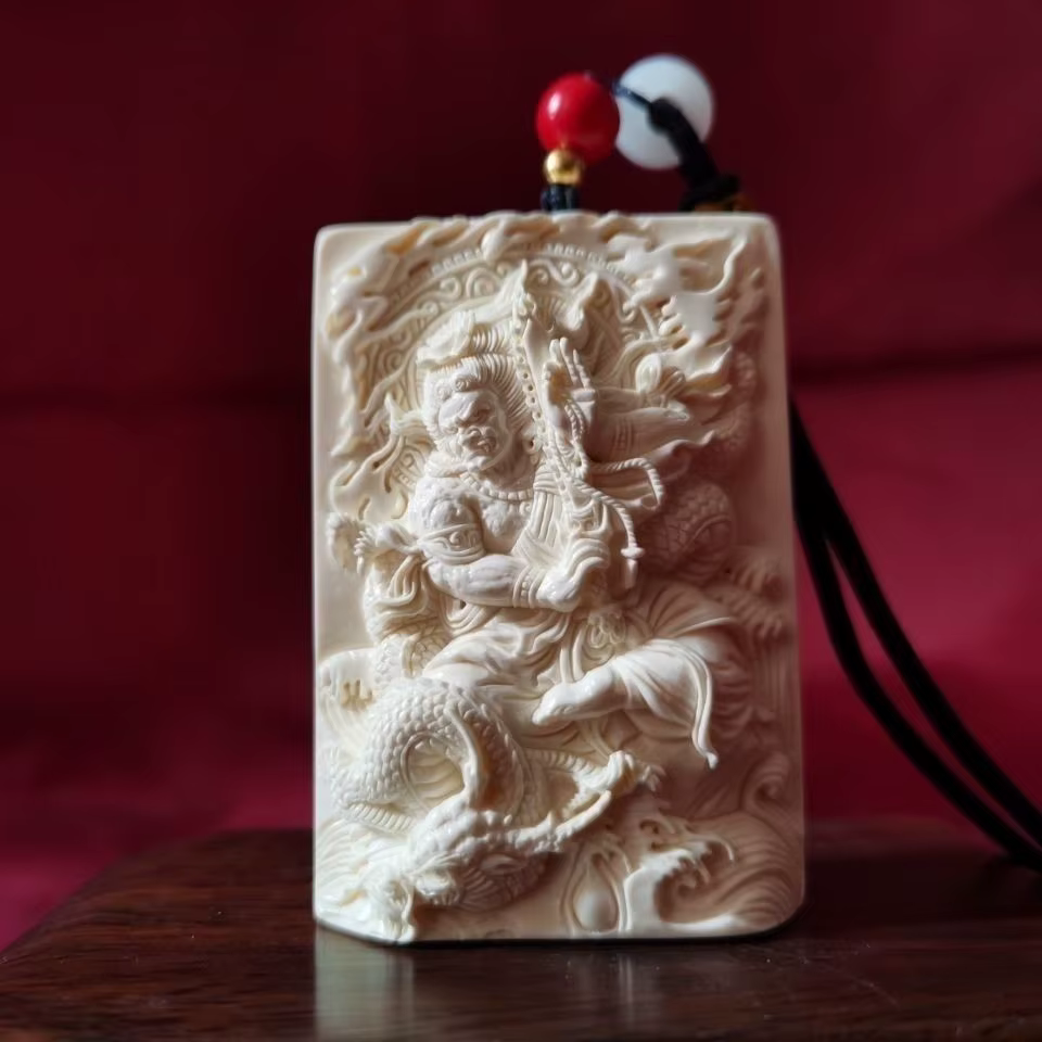 Statue Tagua Nut Fudo Myoo unisexe, amulette sculptée, Talisman bouddhiste