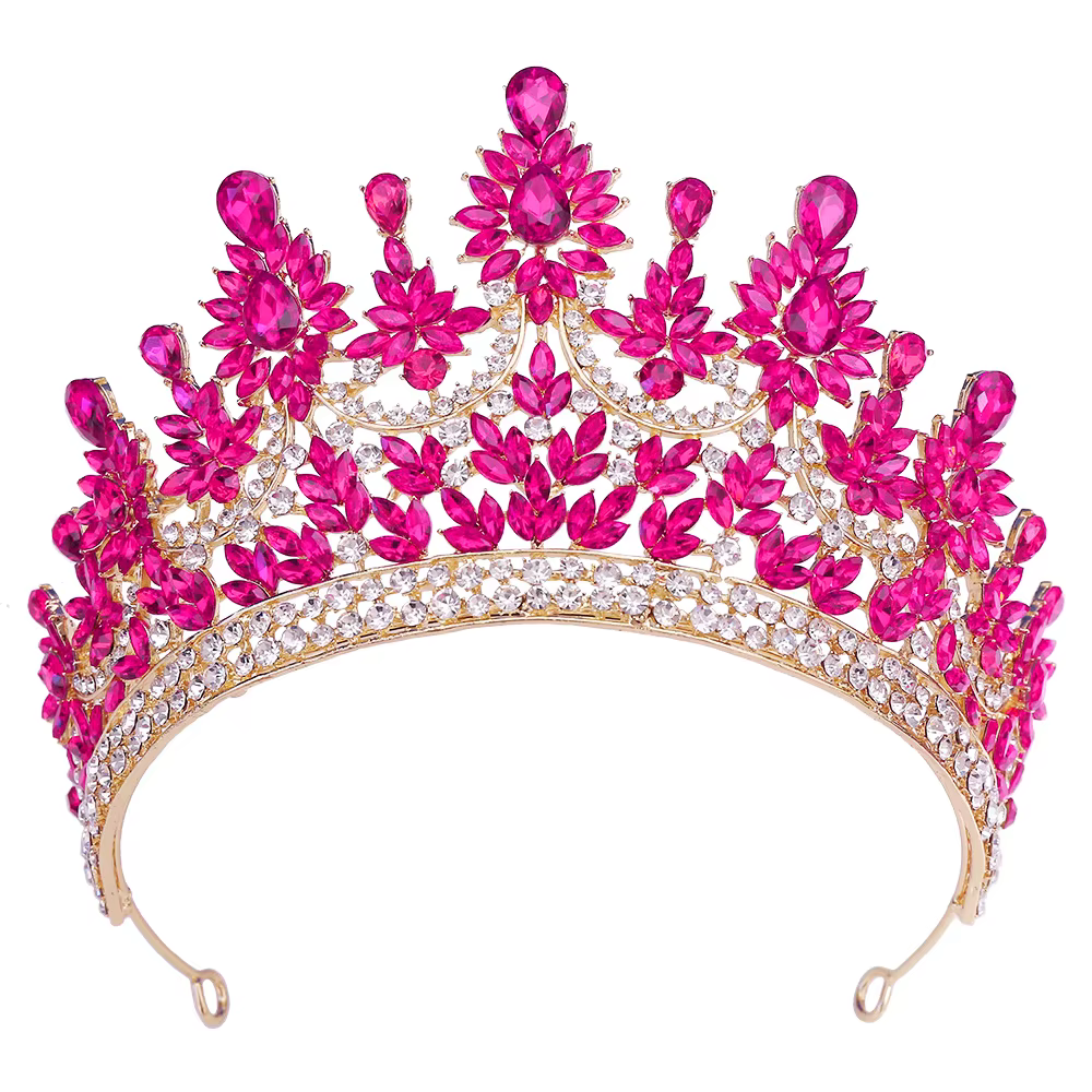 Diadèmes et couronnes de luxe en cristal rouge Rose pour mariée