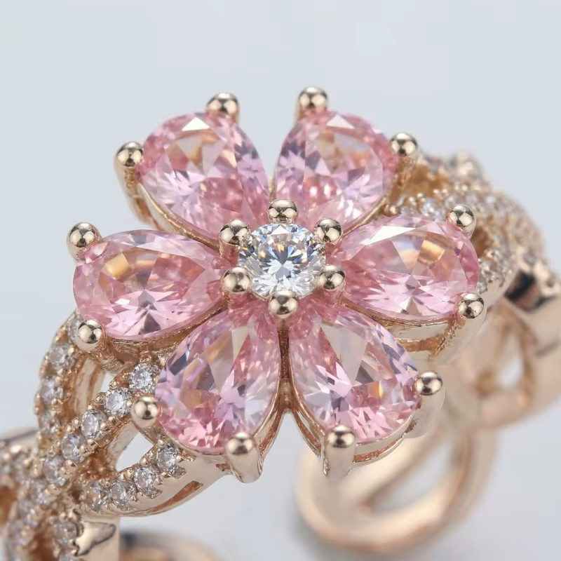 Bague en or avec fleur rose pour femmes