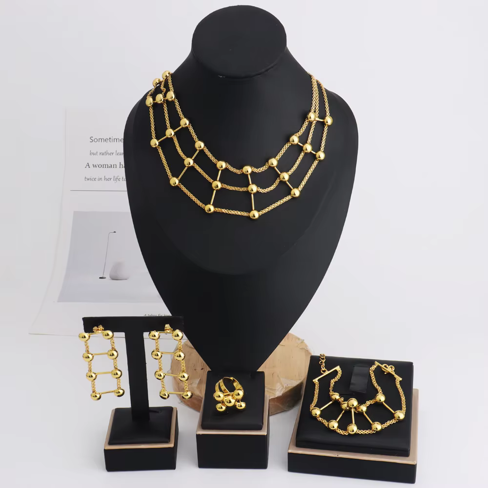 Dubaï boucles d'oreilles collier bracelet bague mariée ensemble classique couleur or petite perle afrique femmes