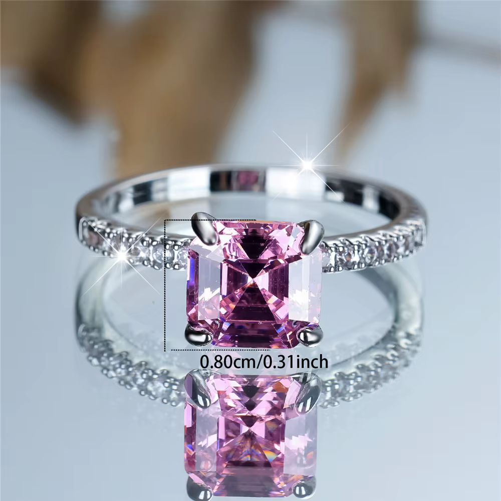 Bague carrée en pierre rose jaune pour femme