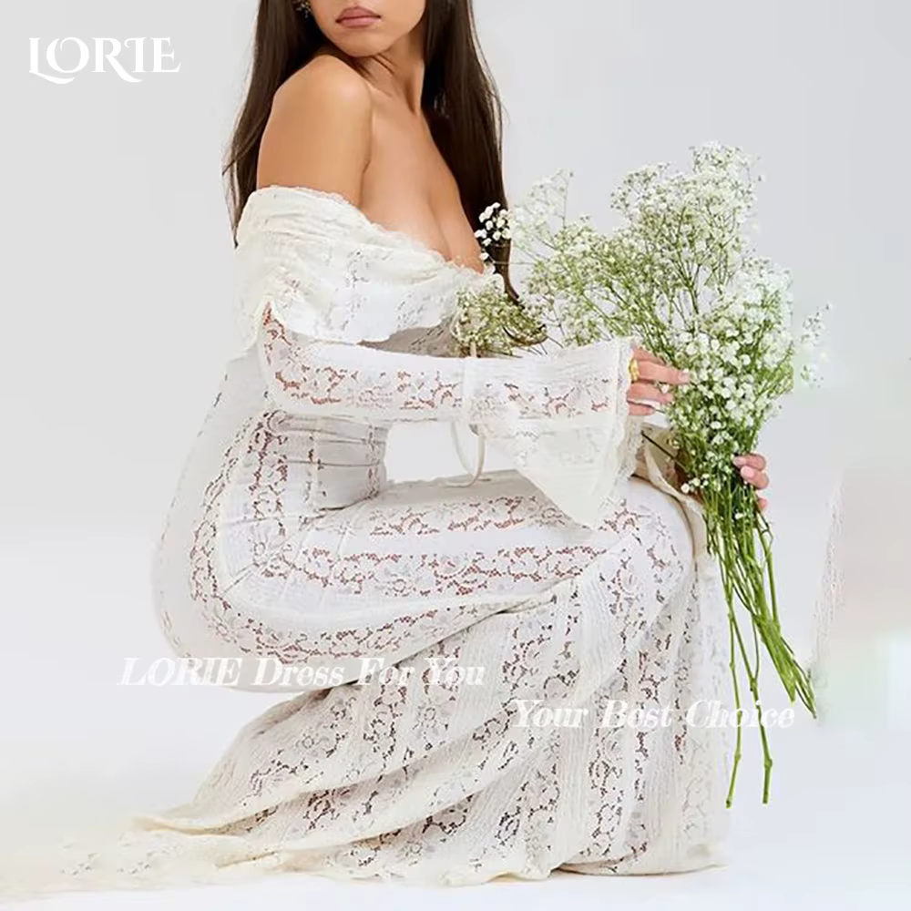 LORIE dentelle sirène robes de mariée épaules dénudées a-ligne évasée à manches longues robe