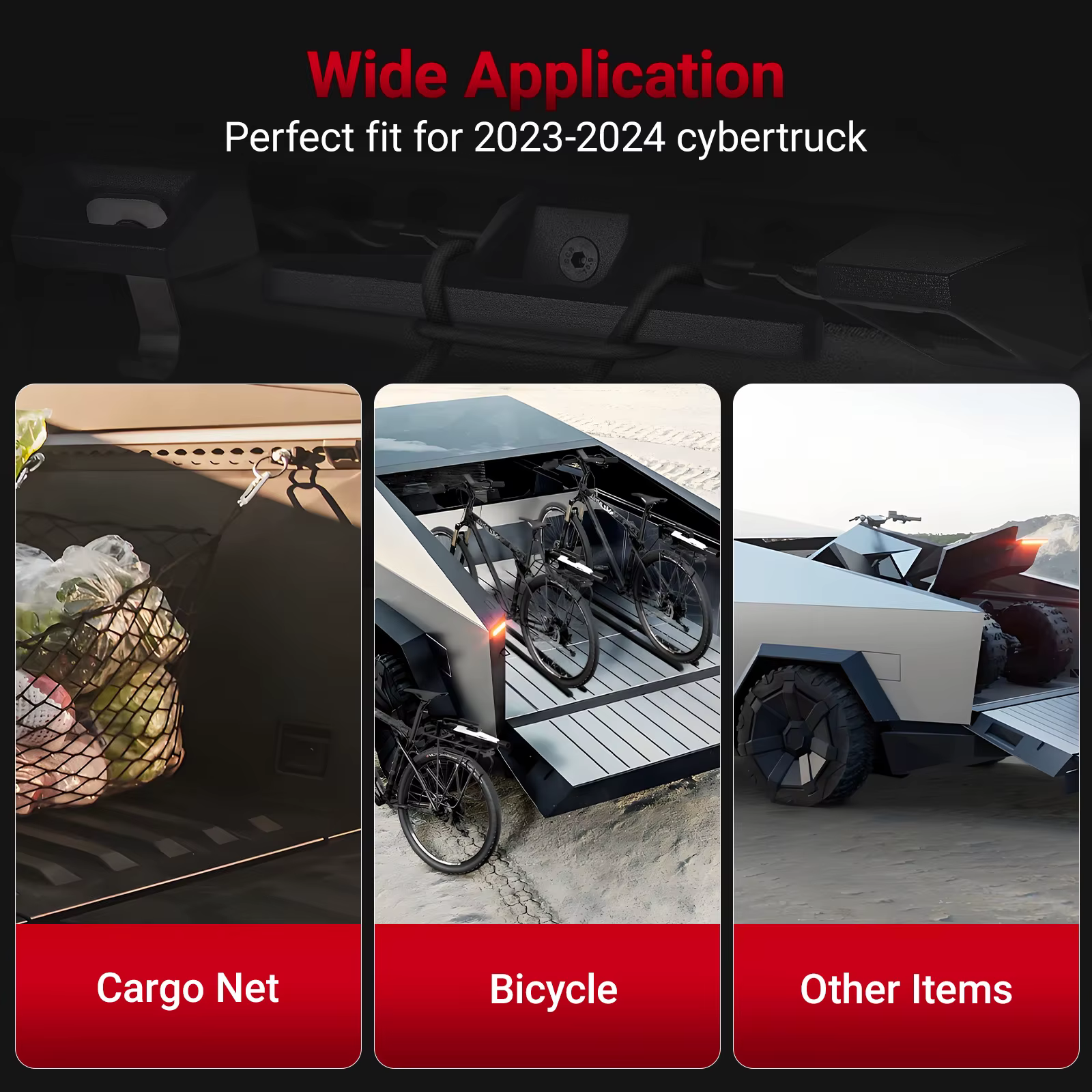 Pour Tesla Cybertruck 2024 – Ensemble d'accessoires de rail arrière en aluminium noir avec anneaux de traction