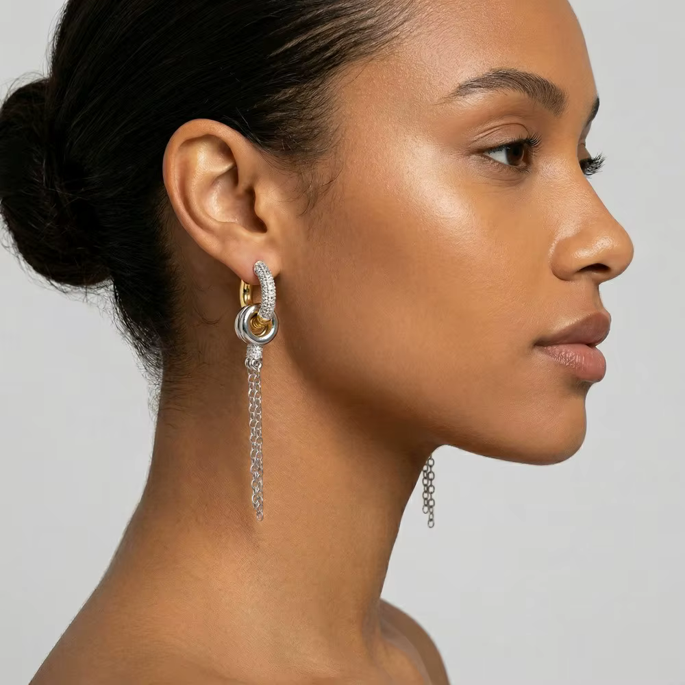 Boucles d'oreilles en acier inoxydable incrustées de zircon