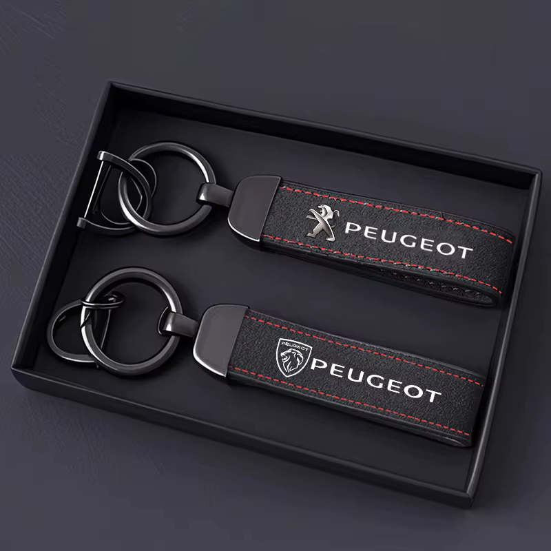 Porte-clés en cuir burbué pour voiture Peugeot