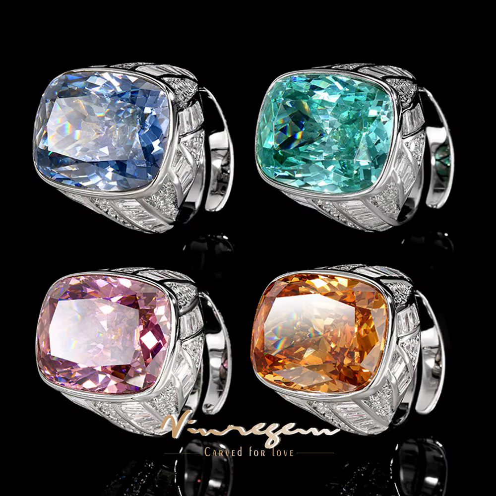 Vinregem 15*20MM laboratoire créé saphir Paraiba Tourmaline gemme luxe ouvert réglable anneau pour les femmes cadeau anniversaire bijoux fins