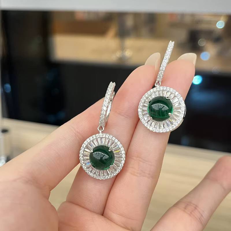 Vintage laboratoire Jade Moissanite 925 en argent sterling balancent boucle d'oreille bijoux fête mariage boucles