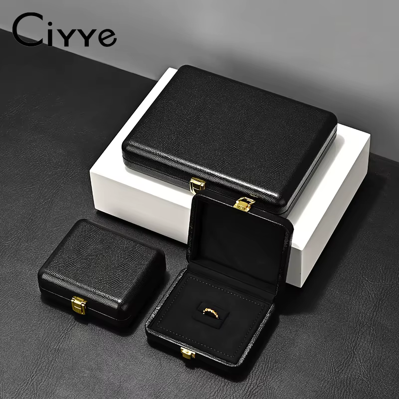 Ciyye boîte à bijoux de luxe haut de gamme en cuir noir bague collier boucle d'oreille