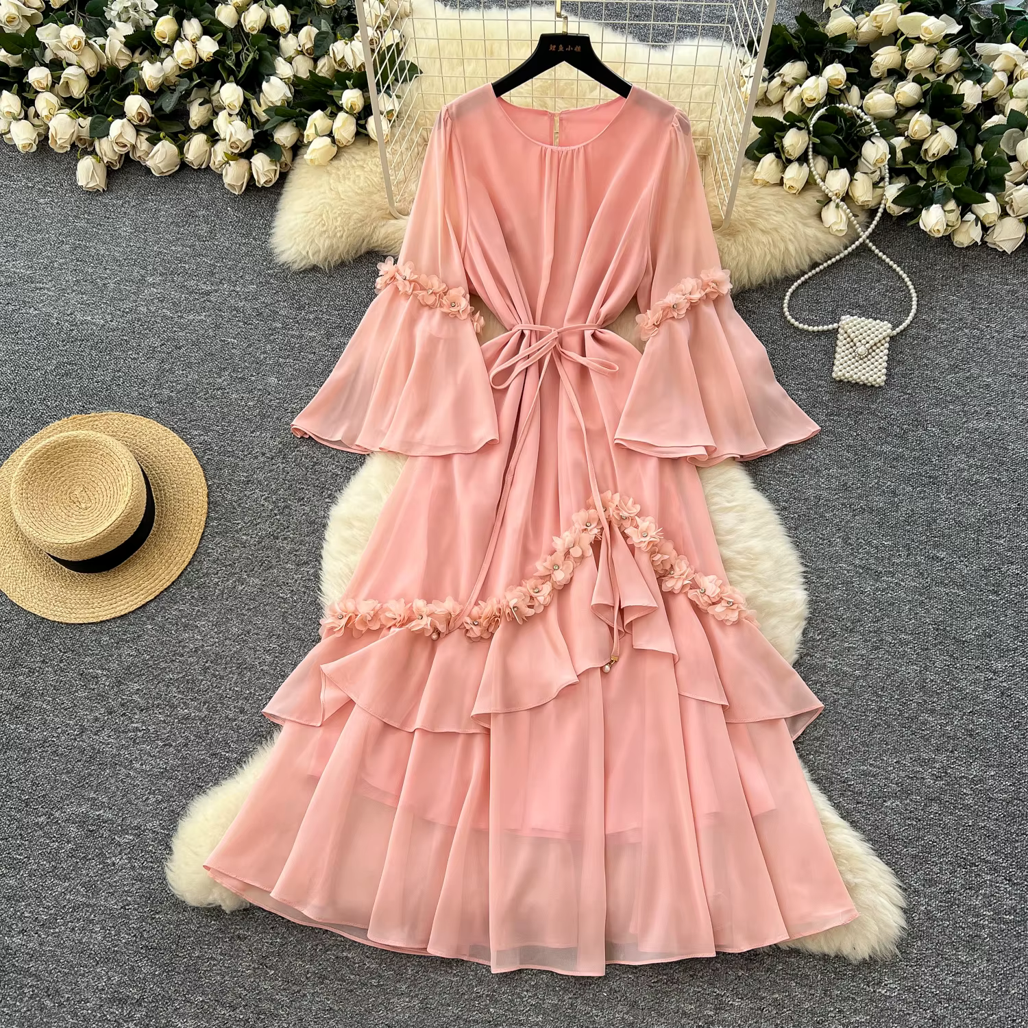 Chic Vintage brodé évasé manches évasées élégant mode française fée décontracté été longue robe robes de cérémonie