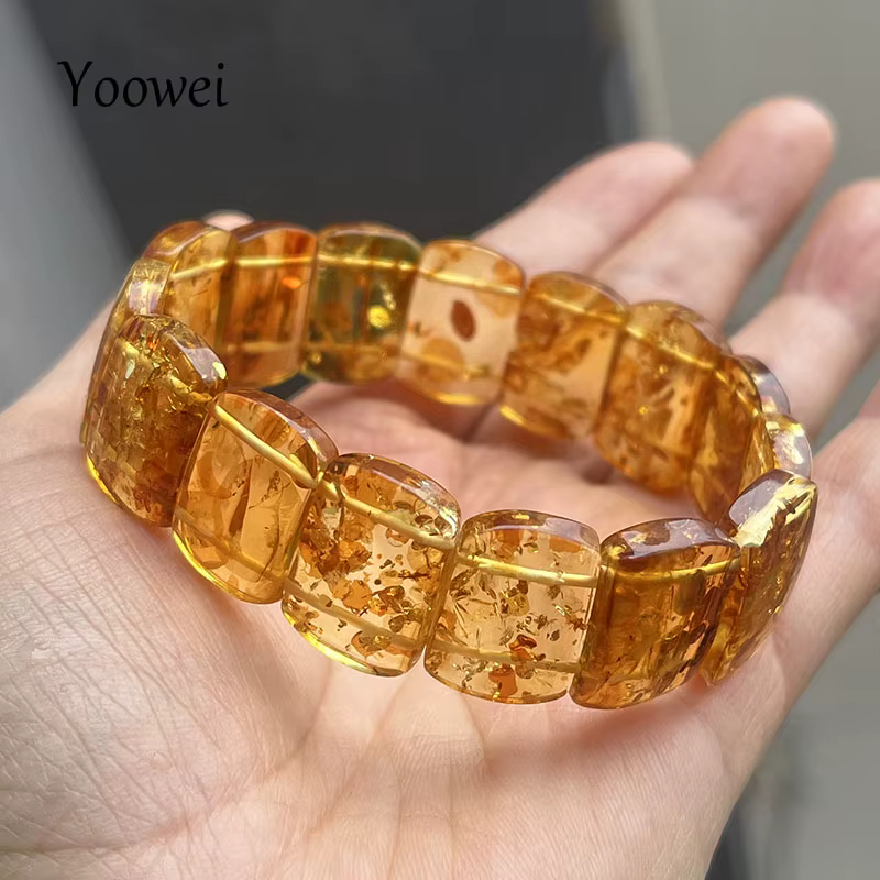 Bracelet et jonc en ambre floral naturel pour femme