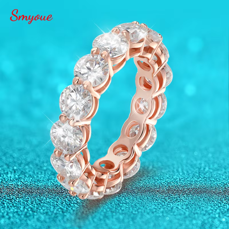 Smyoue 3/3.5/5mm couleur or Rose tous les bagues Moissanite pour les femmes bague de mariage étincelante 925 en argent Sterling bandes de bijoux classiques