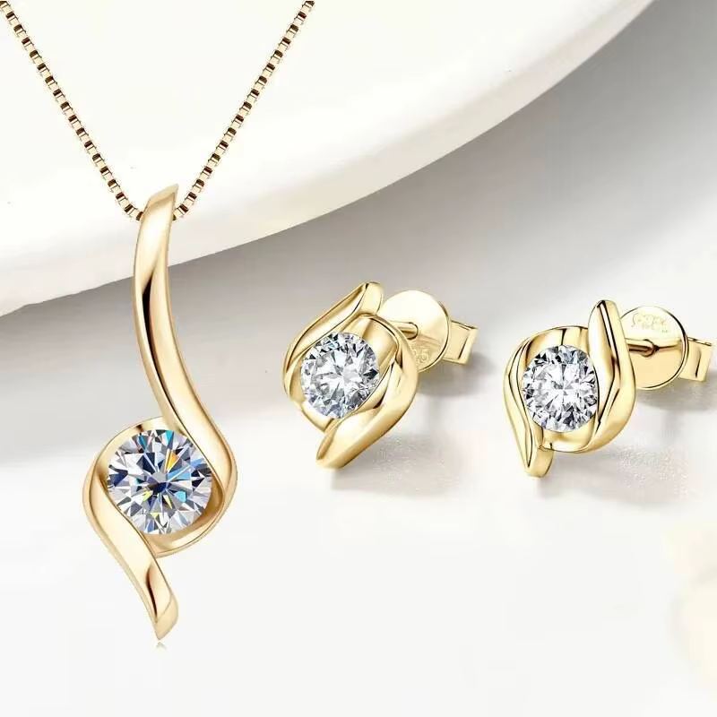 JoiasHome – ensemble de bijoux en argent Sterling 925 pour femmes, boucles d'oreilles et collier avec pendentif en Moissanite véritable, couleur D, 2,0 ct, cadeau de mariage