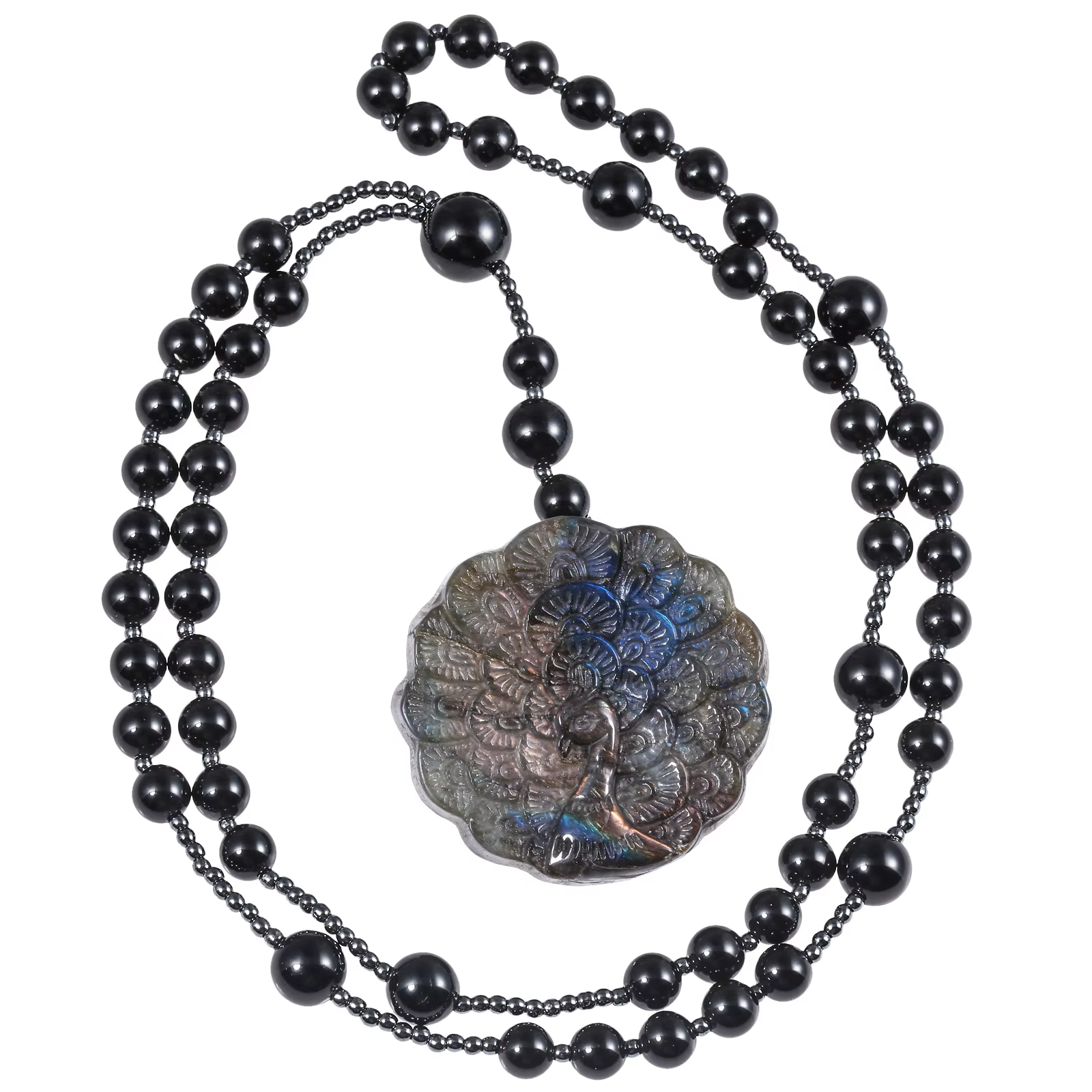 Collier perlé en pierre d'hématite d'obsidienne noire pour hommes et femmes