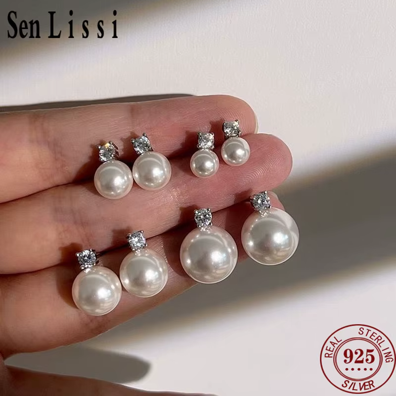 Senlissi-nouvelle mode Lofty 8-12mm perle d'eau douce boucles d'oreilles 18k pour les femmes S925 bijoux en argent Sterling cadeaux pour petite amie