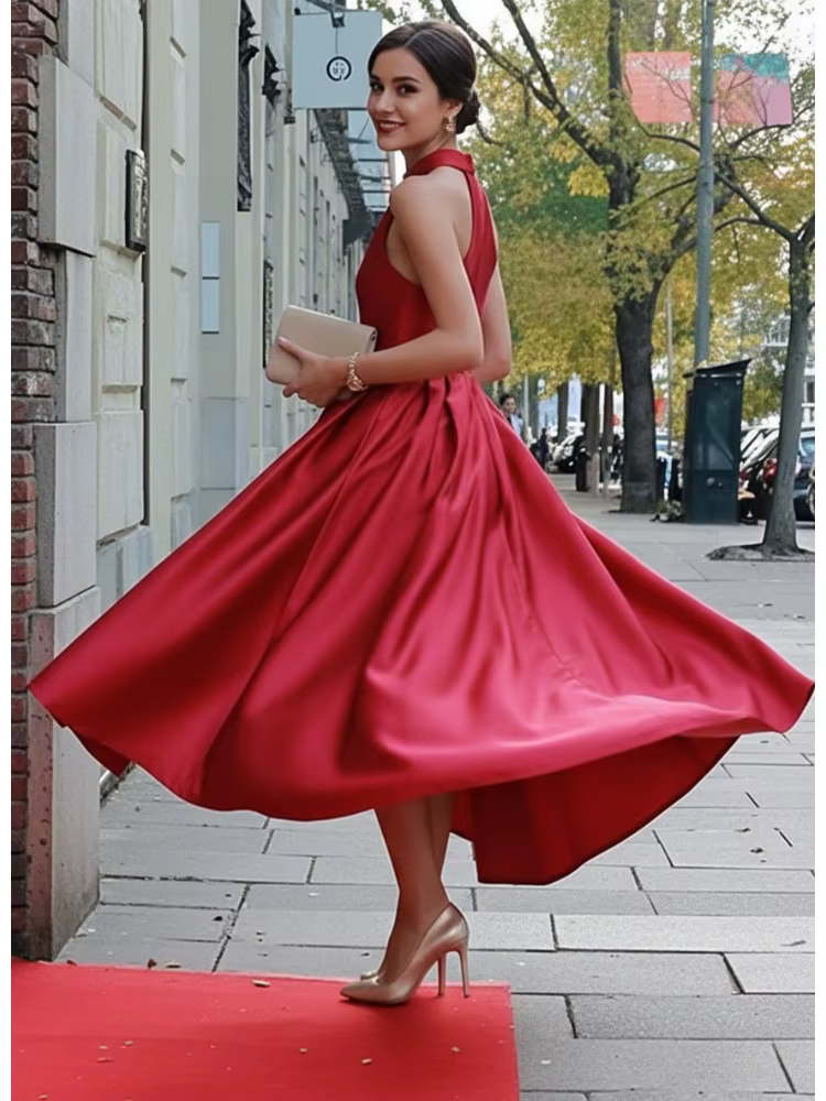 Robe de soirée en Satin bordeaux pour femmes
