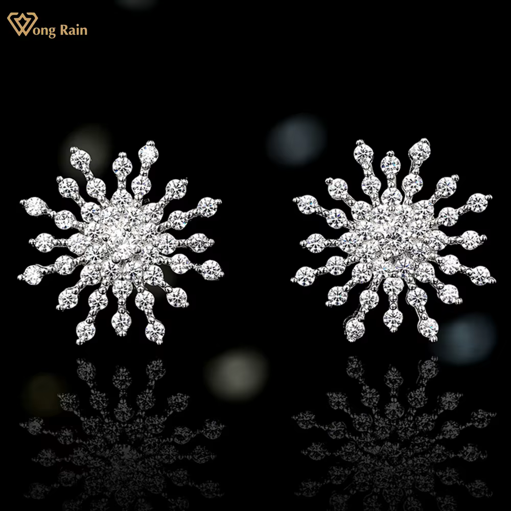 Wong Rain 100% 925 argent Sterling flocon de neige laboratoire saphir pierres précieuses boucles d'oreilles romantique bijoux fins pour les femmes en gros