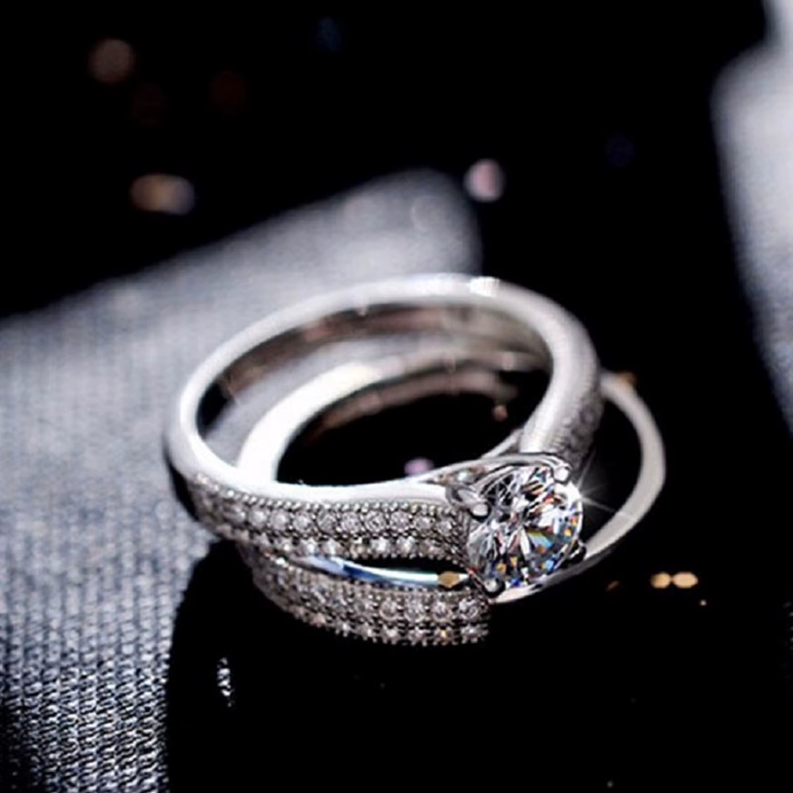 1 paire de bagues de mariage Vintage Halo en argent Sterling 925 pour femmes