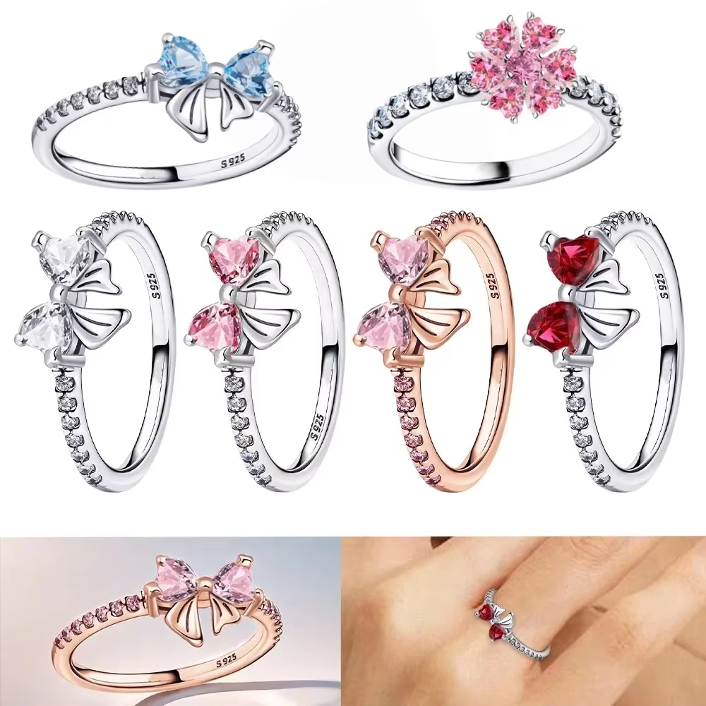 Nouvelle Bague Nœud Papillon Scintillant en Argent 925 avec Zircon pour la Fête des Mères 2025