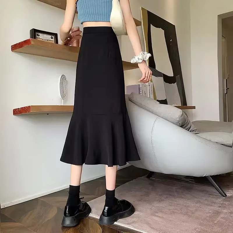 Jupe sirène à volants taille haute pour femmes