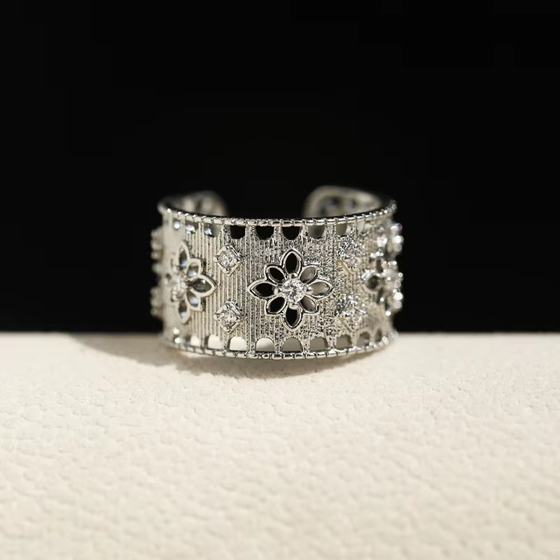 VENTFILLE 925 en argent Sterling fleur géométrie bague pour femmes fille évider Zircon grâce large bijoux cadeau livraison directe