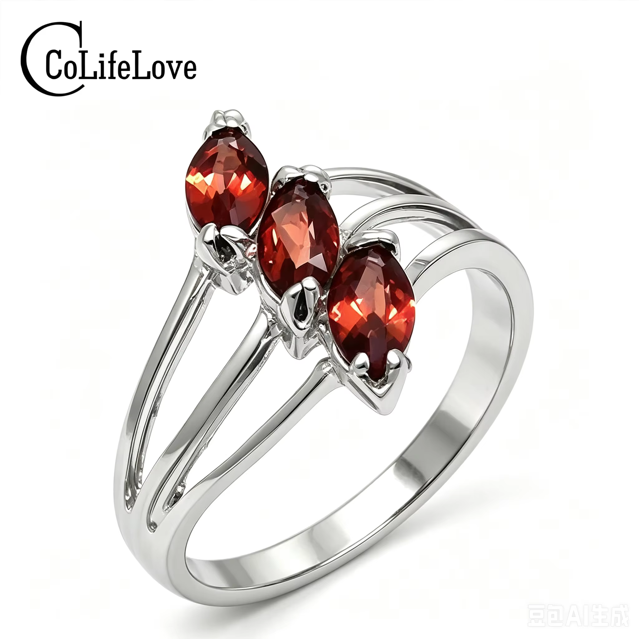 Bague élégante en argent avec pierres précieuses