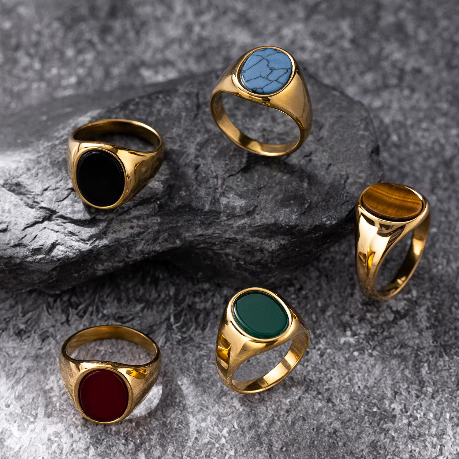 Luxueux rétro noir Agate et oeil de tigre pierre hommes femmes bague à la mode-mode décontractée