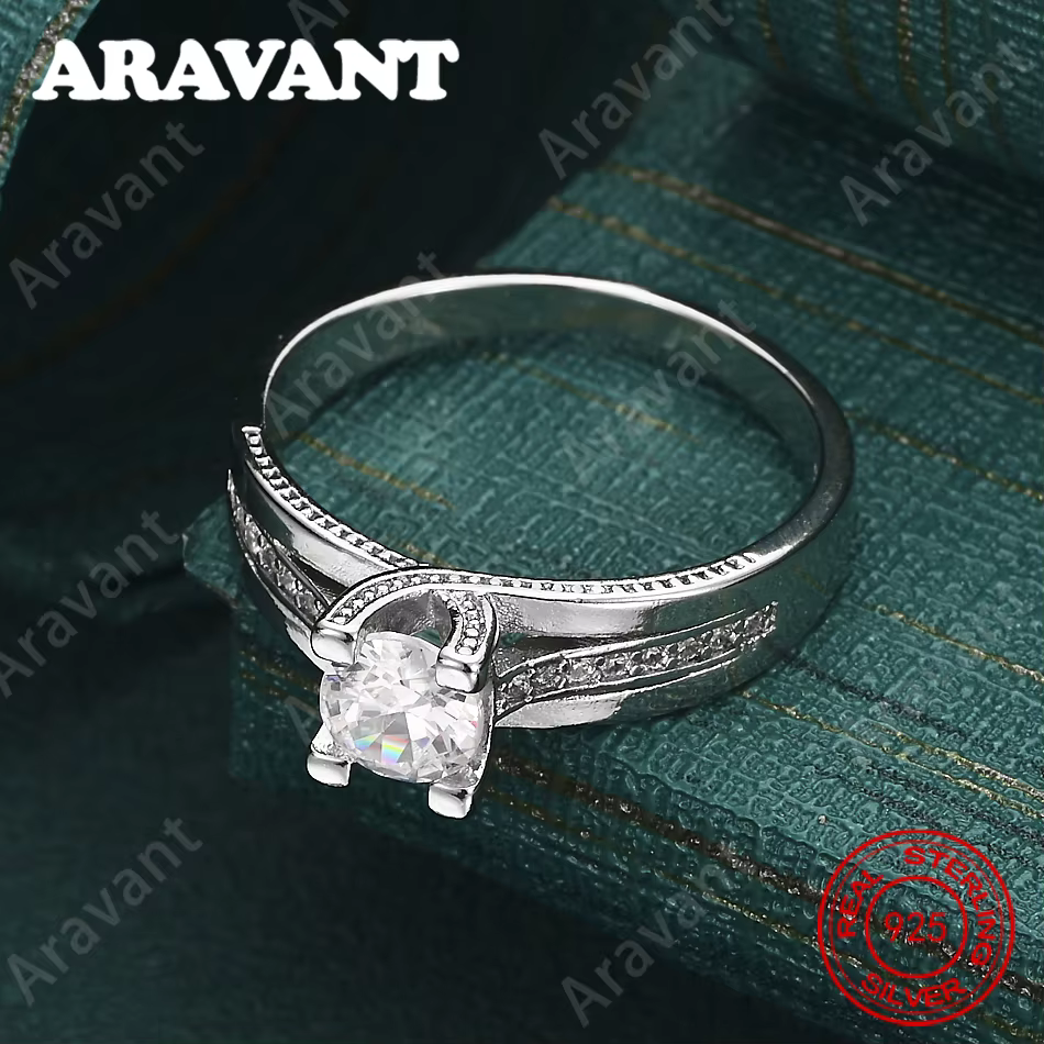 Bague en argent sterling 925 avec zircon rond (7-10 # ) - Une pièce de bijouterie unique et polyvalente pour femme
