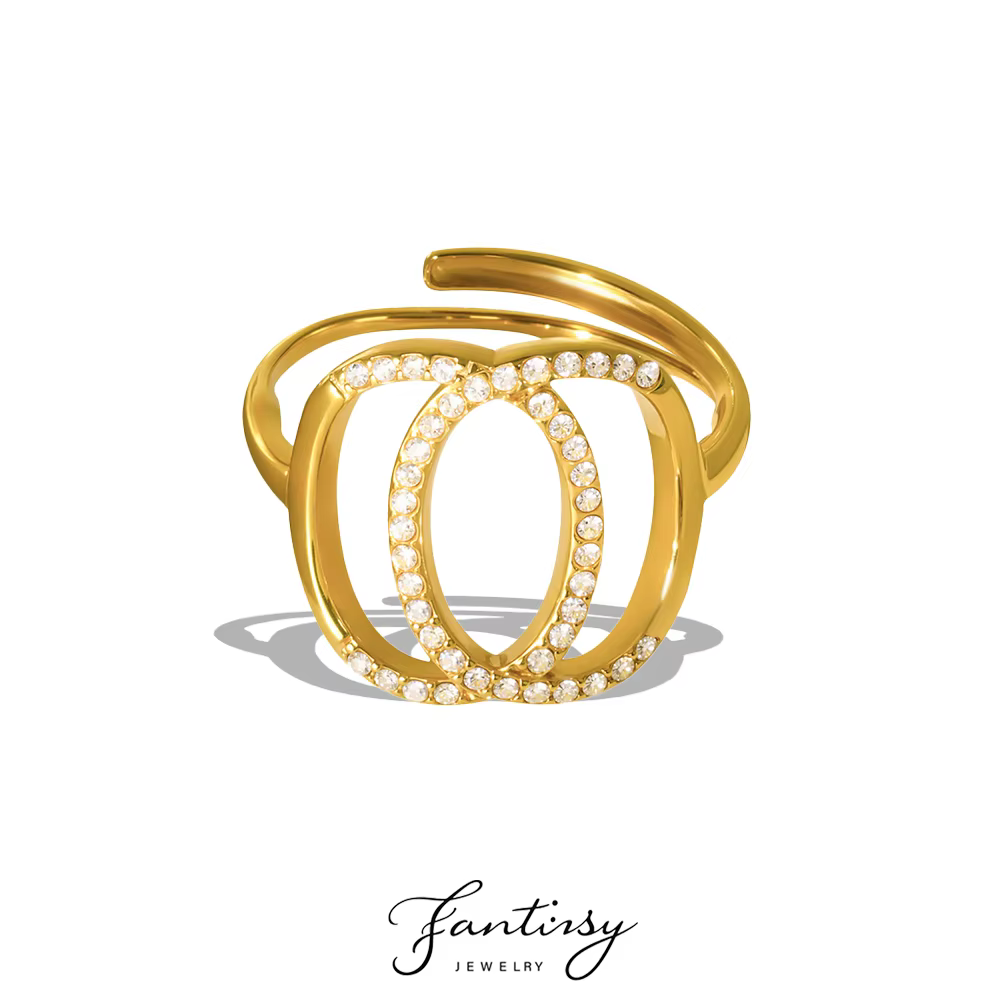 Double bague en argent doré et Zircon creux pour femmes